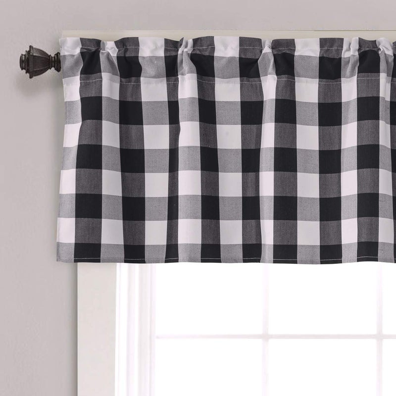 Annlaite Buffalo Checker Farmhouse Thermal Insulated Energy Saving Window Curtain Valance for Living Room/Bedroom/Kitchen Rod Pocket Valance 52 by 18 Inch Black - Image 1